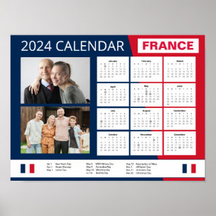 Franse kalender in het Engels   Voeg je foto 2024 Poster