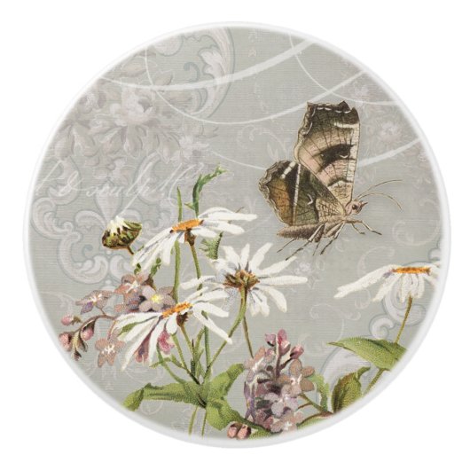  Franse kalligrafie Wilde Flowers Butterfly Keramische Knop (Voorkant)