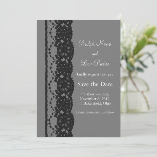 Franse kant Sla de datum op (grijs) Save The Date (Staand voorkant)