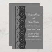 Franse kant Sla de datum op (grijs) Save The Date (Voorkant / Achterkant)