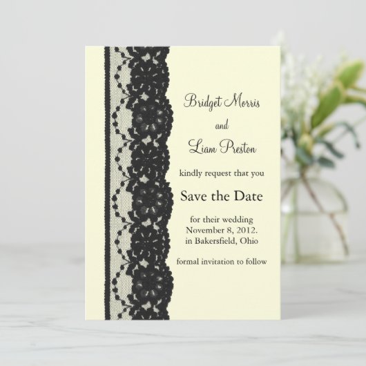 Franse kant Sla de datum op (ivoor) Save The Date (Staand voorkant)