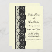 Franse kant Sla de datum op (ivoor) Save The Date (Voorkant / Achterkant)