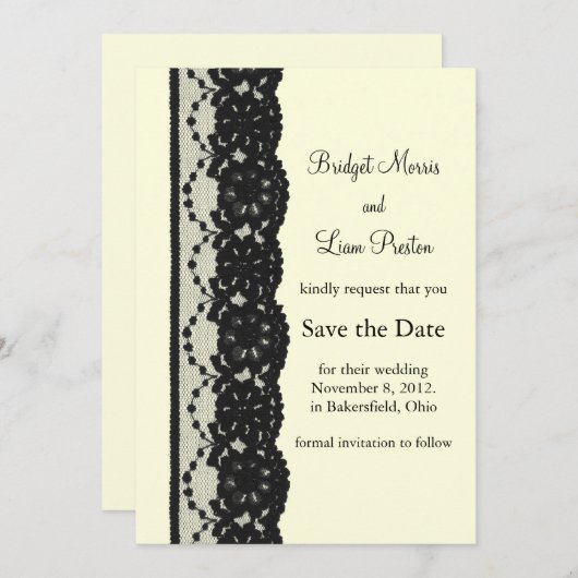 Franse kant Sla de datum op (ivoor) Save The Date (Voorkant / Achterkant)