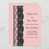 Franse kant Sla de datum op (roze) Save The Date (Voorkant / Achterkant)