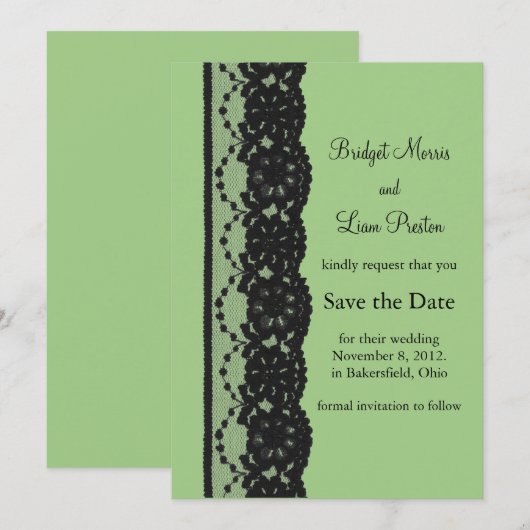 Franse kant sparen de Datum (groen) Save The Date (Voorkant / Achterkant)