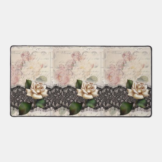 franse  kant Victoriaans witte roos Bureaumat (Voorkant)
