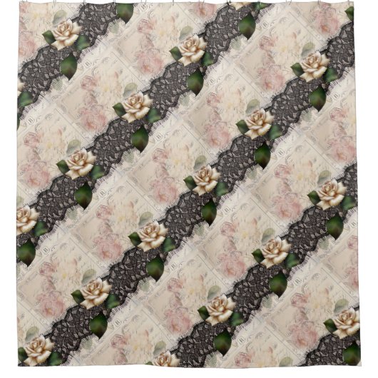 franse  kant Victoriaans witte roos Douchegordijn (Voorkant)