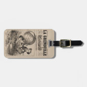 Franse karikatuur van ballonvaarder in heteluchtba bagagelabel (Voorkant horizontaal)