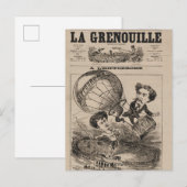 Franse karikatuur van ballonvaarder in heteluchtba briefkaart (Voorkant / Achterkant)