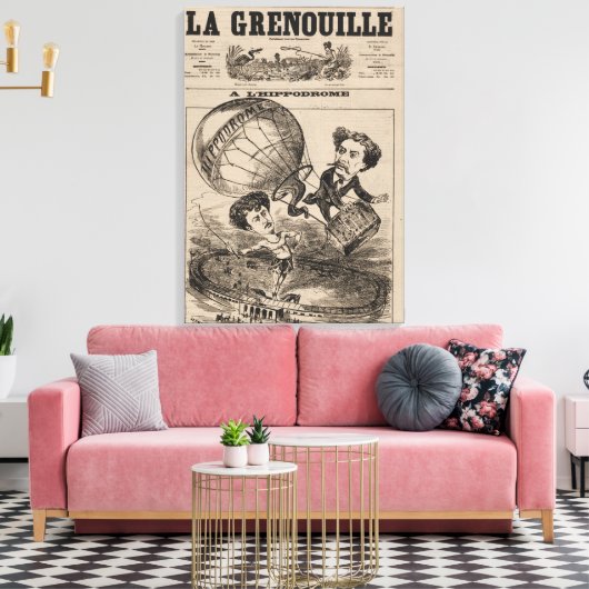 Franse karikatuur van ballonvaarder in heteluchtba canvas afdruk (Insitu (Woonkamer))