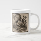 Franse karikatuur van ballonvaarder in heteluchtba grote koffiekop (Rechts)