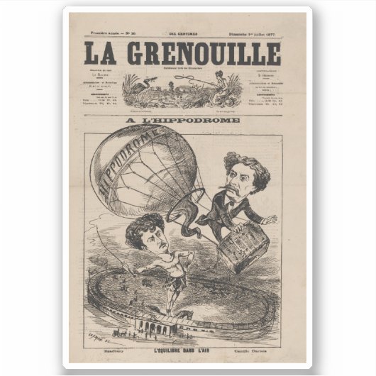 Franse karikatuur van ballonvaarder in heteluchtba sticker (Voorkant)