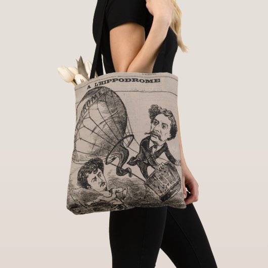 Franse karikatuur van ballonvaarder in heteluchtba tote bag (Dichtbij)