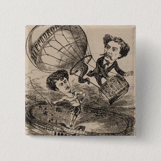 Franse karikatuur van ballonvaarder in heteluchtba vierkante button 5,1 cm (Voorkant)