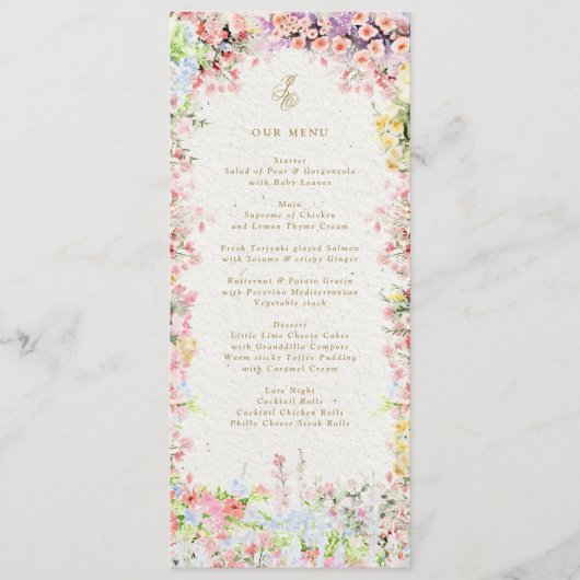 Franse kasteel bloemrijke lente bruiloft menu (Voorkant)