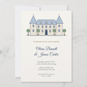 Franse Kasteel Elegante Trouwuitnodiging Kaart