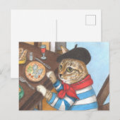 Franse kat geniet van een heerlijk visdiner briefkaart (Voorkant / Achterkant)