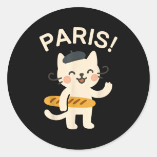 Franse Kat Met Baguette Schattige Kat Parijs Grapp Ronde Sticker