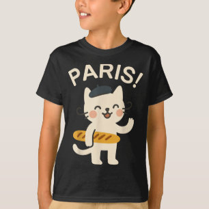 Franse kat met baguette Schattige kat Parijs Grapp T-shirt