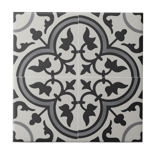 Franse keramische Tegels - Wall Tegels Zwart & Gri Tegeltje (Voorkant)