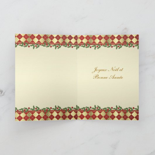 Franse kerst Kaart met bel en hulst (Binnen)