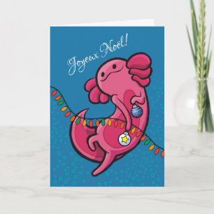 Franse kerst Schattigee Axolotl met Ornamenten Kaart