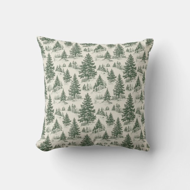 Franse Kerst Toile Green Sierkussen (Voorkant)