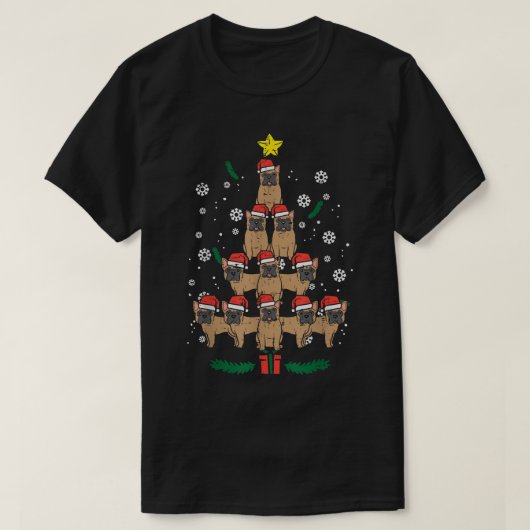 Franse kerstboom met Bulldog Frenchie Dog Xmas PJ T-shirt (Design voorkant)