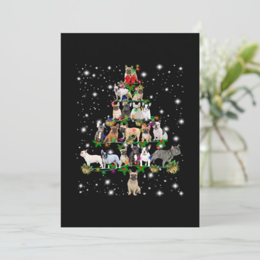 Franse kerstboom met gevlogen licht bedankkaart (Staand voorkant)