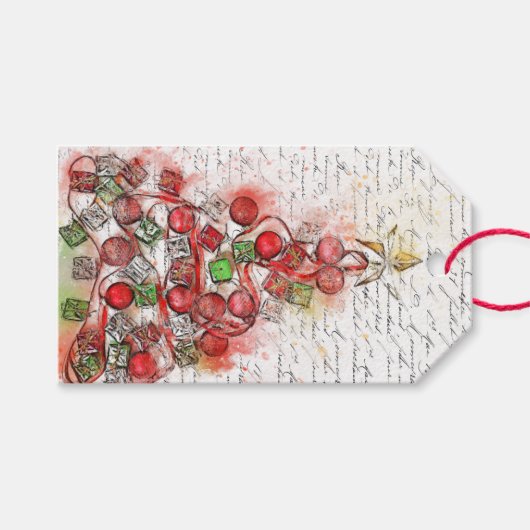 Franse kerstboom (Waterverf) Cadeaulabel (Voorkant (Horizontaal))