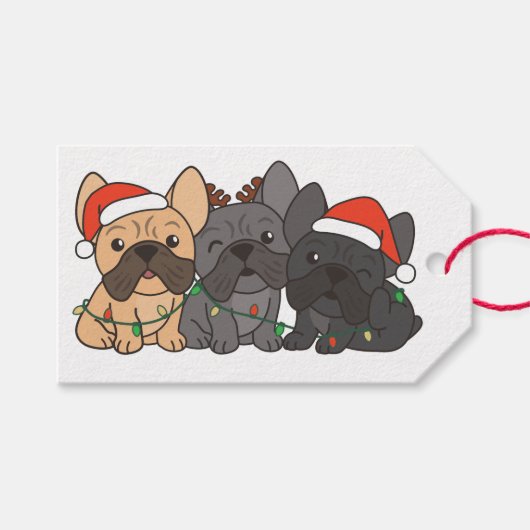 Franse kerstdieren met bulledog Cute Dogs Holiday Cadeaulabel (Voorkant (Horizontaal))