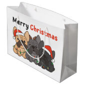 Franse kerstdieren met bulletshandel dragen hoge h groot cadeauzakje (Achterkant Gekanteld)