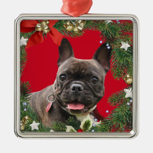 Franse kerstfeestdag in Bulldog Metalen Ornament (Voorkant)