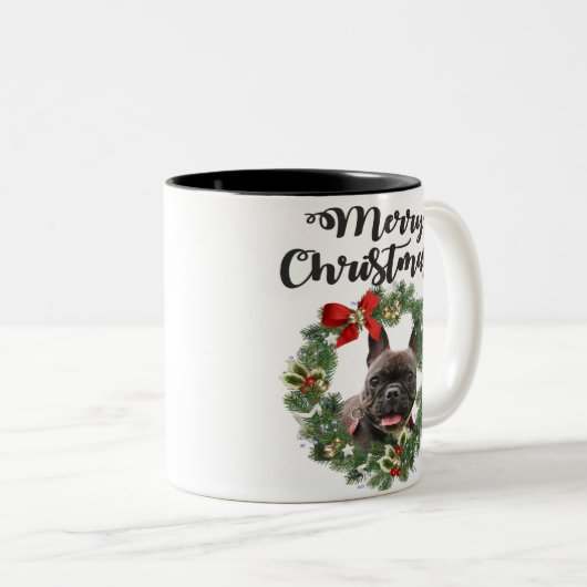 Franse kerstfeestdag in Bulldog Tweekleurige Koffiemok (Voorkant rechts)
