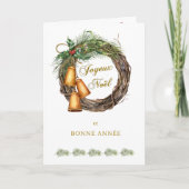 Franse kerstHolly Pine Bells Feestdagen Kaart (Voorkant)