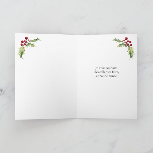 Franse kerstHolly Pine Bells Feestdagen Kaart (Binnen)