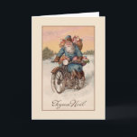 Franse kerstkaart Joyeux Noël Feestdagen Kaart<br><div class="desc">Victorian / Vintage French Christmas Greeting Card. Goede Santa,  Kerstman,  riding a motor bike through the snow to deliver Christmas gifts! Gelukkig Kerstfeest! Merry Christmas!</div>