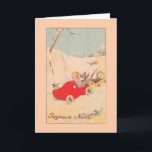 Franse kerstkaart Joyeux Noël Feestdagen Kaart<br><div class="desc">Retro / Vintage French Christmas greeting card. Mooi little angel driving a shoe car full of toys. Gelukkig Kerstfeest! Merry Christmas!</div>