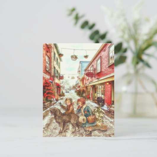  Franse kerstkinderen in de stad Briefkaart (Staand voorkant)