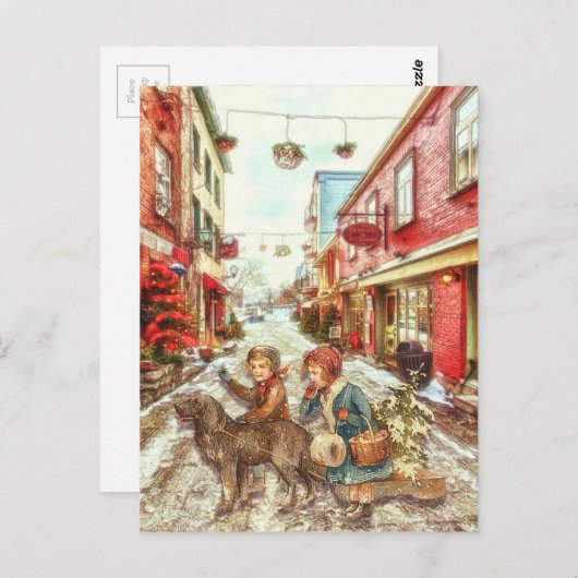  Franse kerstkinderen in de stad Briefkaart (Voorkant / Achterkant)