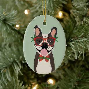 Franse kerstlampjes met Bulldog Reindeer Keramisch Ornament