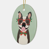 Franse kerstlampjes met Bulldog Reindeer Keramisch Ornament (Links)