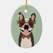 Franse kerstlampjes met Bulldog Reindeer Keramisch Ornament (Voorkant)