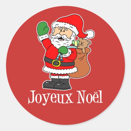Franse kerstman Joyeux Noel (OP RED) Ronde Sticker (Voorkant)