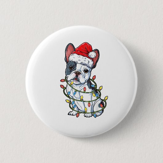 Franse kerstmanboom met bulledog ronde button 5,7 cm (Voorkant)