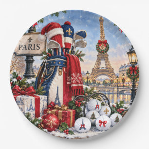 Franse Kerstmis Parijs Eiffeltoren Golf Papieren Bordje