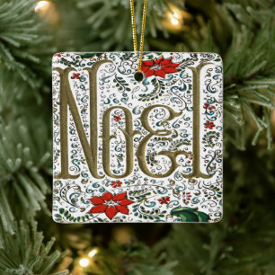 franse kerstpunsettia joyeux noel keramisch ornament