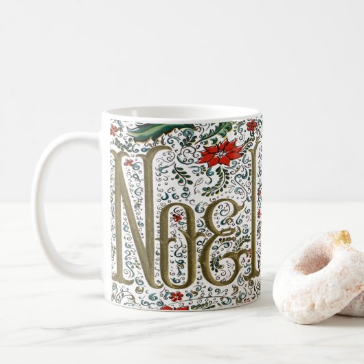  franse kerstpunsettia joyeux noel koffiemok (Met donut)