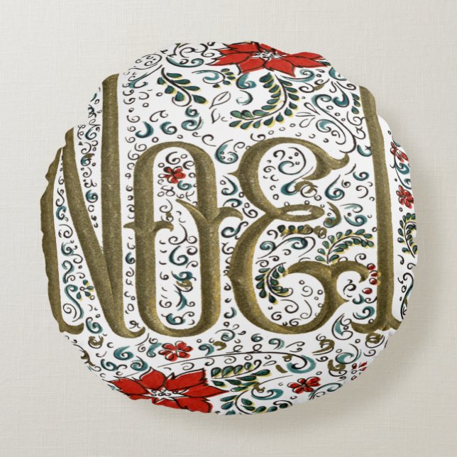  franse kerstpunsettia joyeux noel rond kussen (Voorkant)