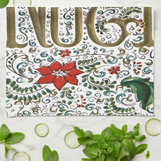 franse kerstpunsettia joyeux noel theedoek (Gevouwen)